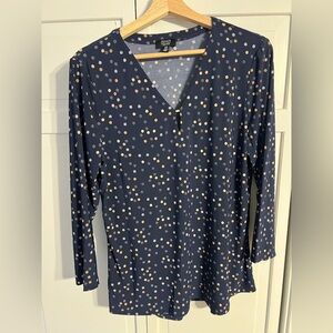 Jones New York Blue and Beige Polka Dot Blouse